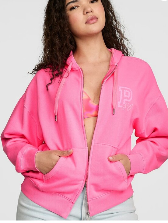 PINK Victoria's Secret Tops - VS PINK Campus Fleece Full-Zip Hoodie Fall For Me Pink Sz Small NWT